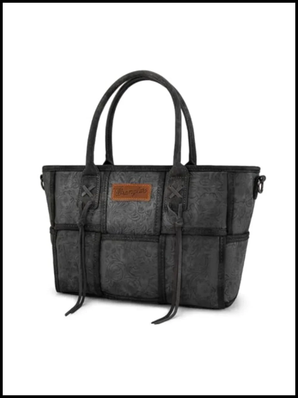 Woven Tote Bag - Western Floral Tooled Faux Leather Tassel Crossbody